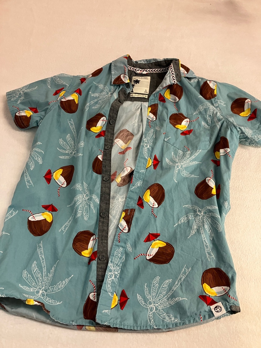 Free Planet Teal Coconut & Palm Short-Sleeve Button-Down Shirt